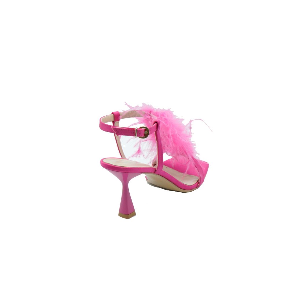 Lea Gu sandalo in raso, fascia frontale, piume frontali, punta quadrata, chiusura alla caviglia, tacco 75mm Spedizione Gratuita