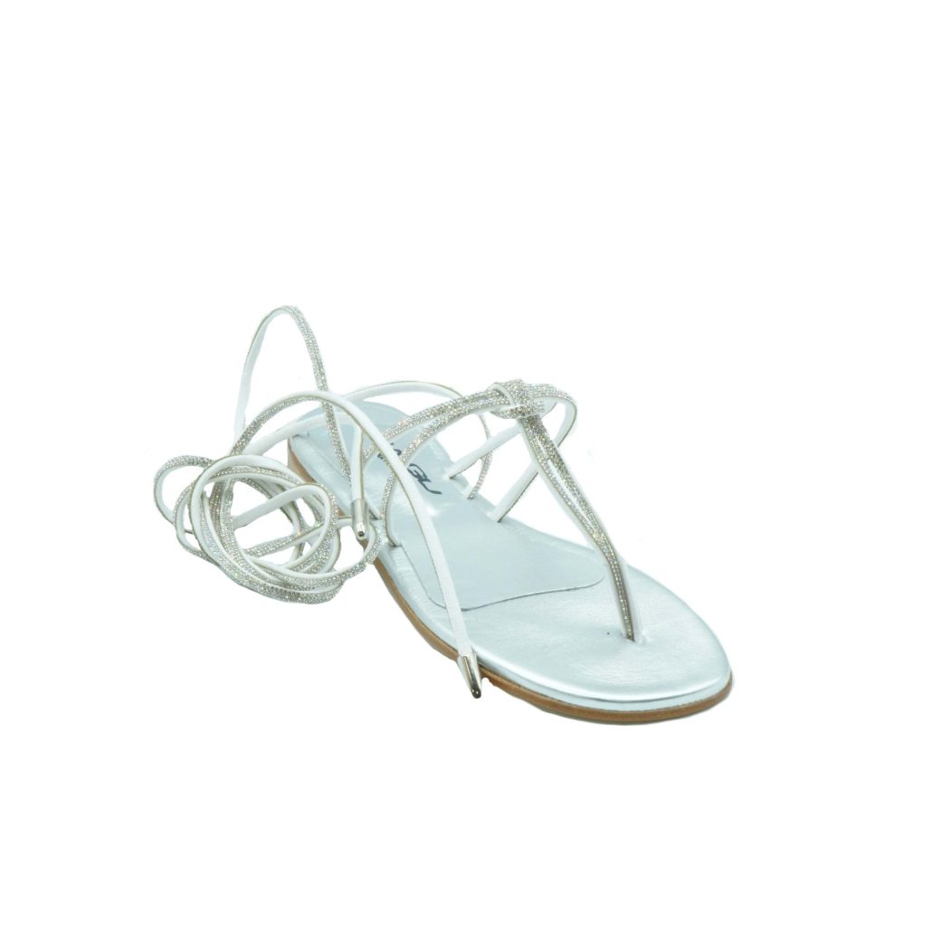 Lea Gu sandalo infradito in nappa laminata con strass, allacciatura al polpaccio, tacco 10 mm Soddisfazione Garantita