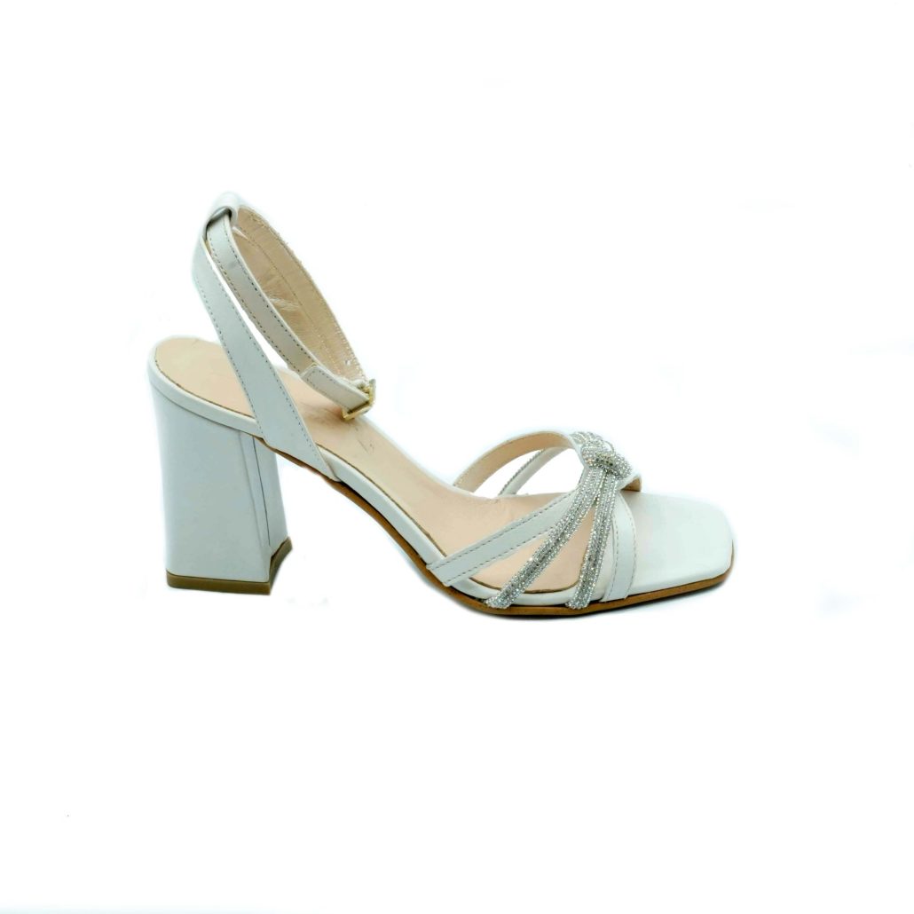 Lea Gu sandalo in nappa, incrocio e nodo frontale con strass, punta quadrata, tacco ricoperto 80 mm In Linea