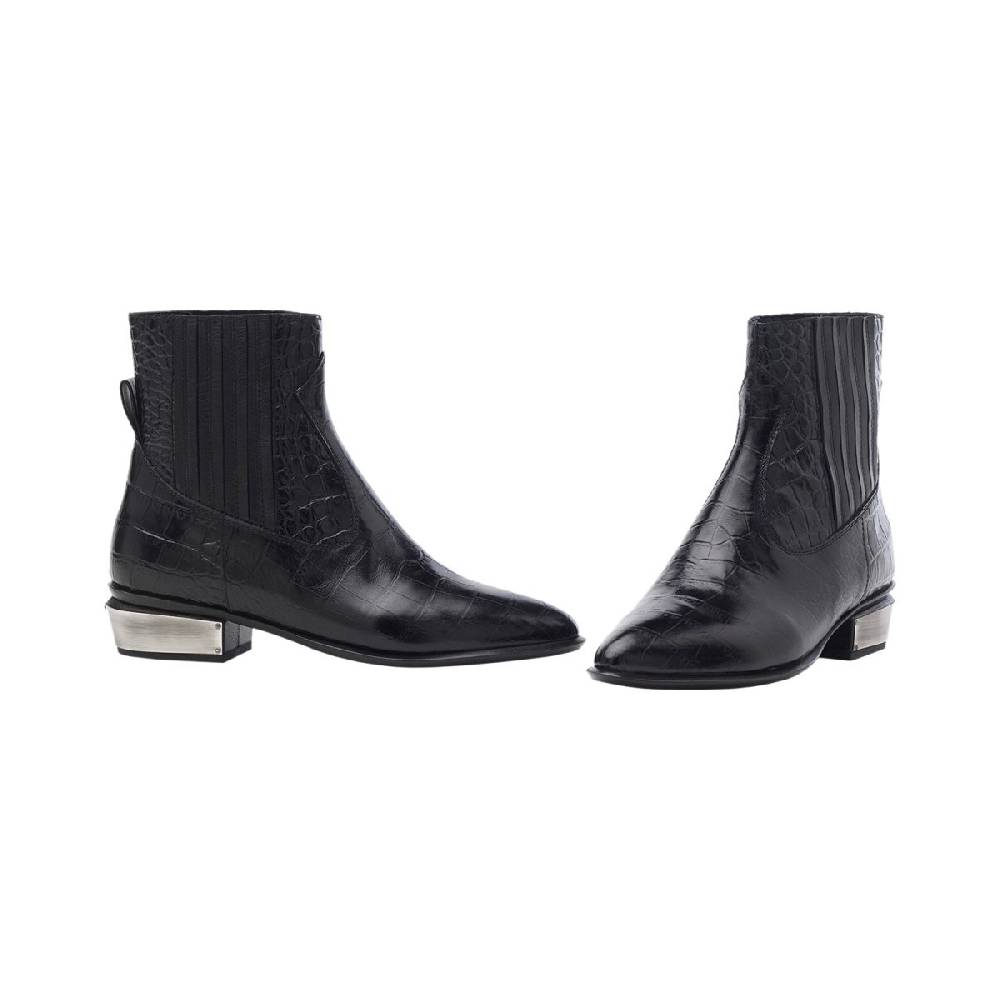 Kate Cate COWBOY KATE BOOTS BLACK CROC EFFECT LEATHER In Vendita