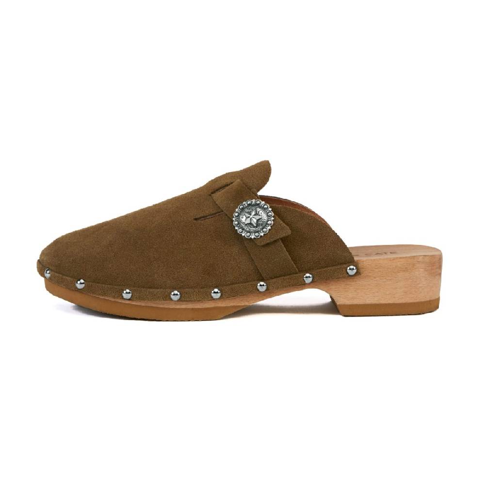 Kate Cate ALLEGRA CLOGS KAKI SUEDE CALFSKIN In vendita
