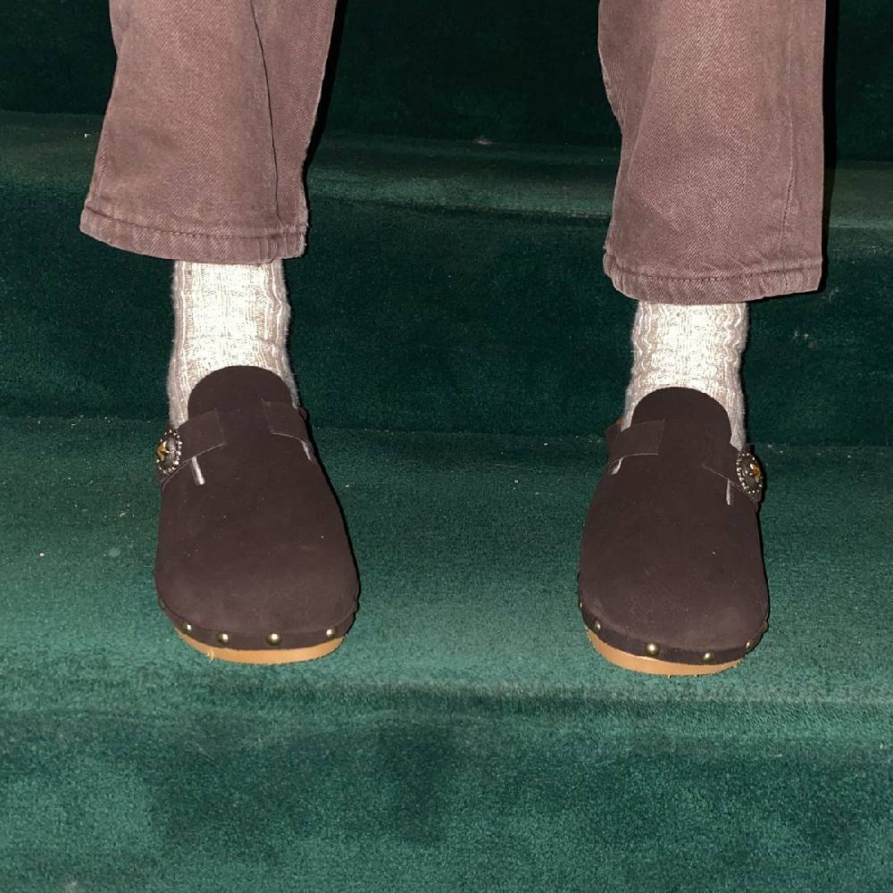 Kate Cate ALLEGRA CLOGS BROWN SUEDE CALFSKIN Vendita Economica