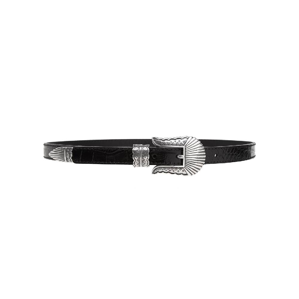 Kate Cate THIN KIM BELT BLACK CROC EFFECT CALFSKIN