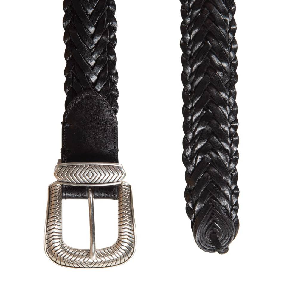 Kate Cate TEX MEX BRAID BELT BLACK LEATHER Spedizione Gratuita