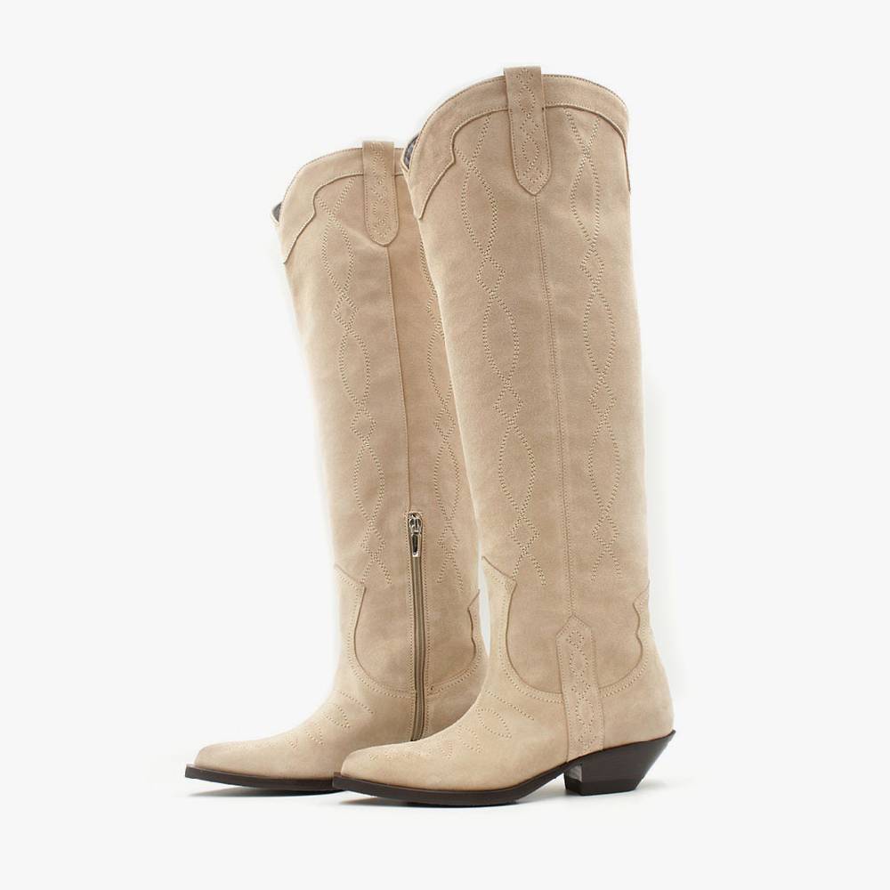 Laura Bellariva Stivale texano camoscio beige