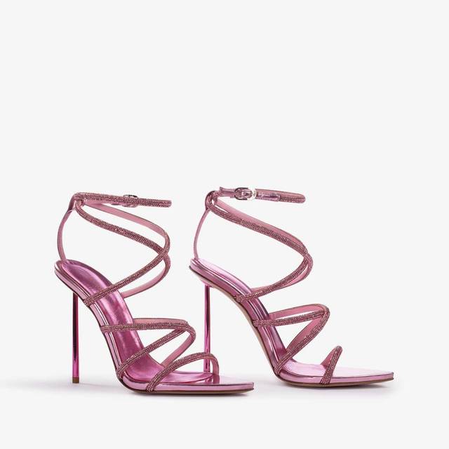Le Silla Sandalo con fasce incrociate effetto pavé di Cristalli rosa dea Italy