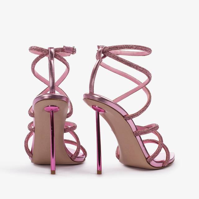 Le Silla Sandalo con fasce incrociate effetto pavé di Cristalli rosa dea Italy