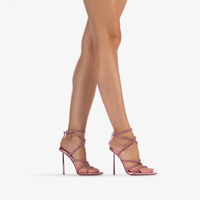 Le Silla Sandalo con fasce incrociate effetto pavé di Cristalli rosa dea Italy