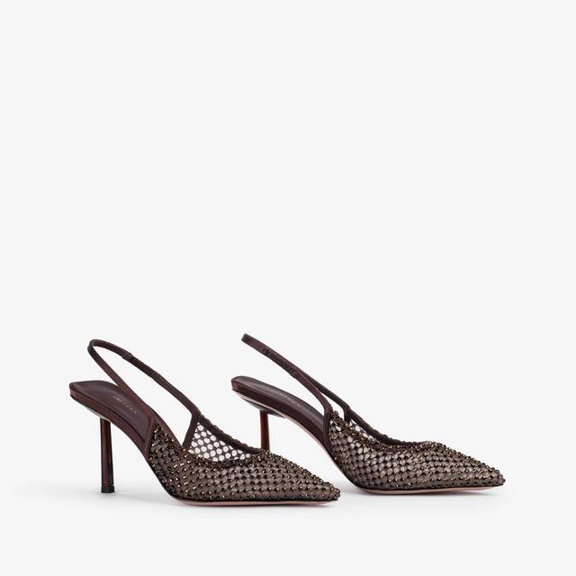 Le Silla Slingback gioiello rete marrone fondente Promozione Limitata