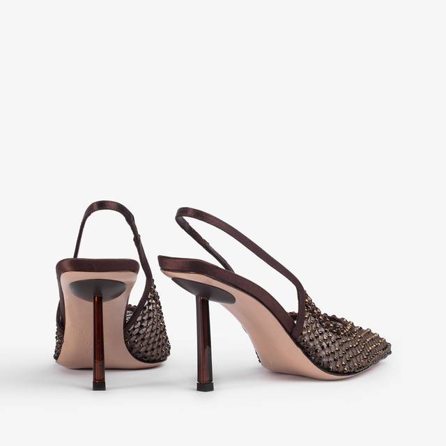 Le Silla Slingback gioiello rete marrone fondente Promozione Limitata