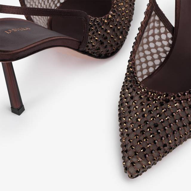 Le Silla Slingback gioiello rete marrone fondente Promozione Limitata