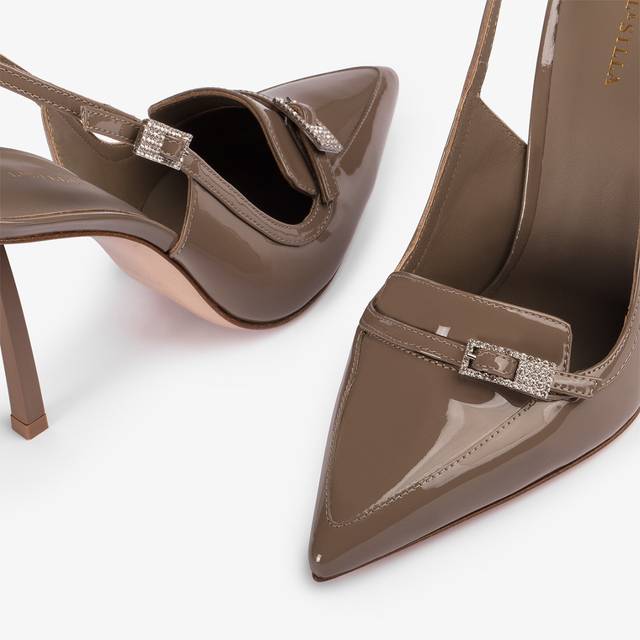 Le Silla Slingback mocassino vernice grigio sesamo 2025