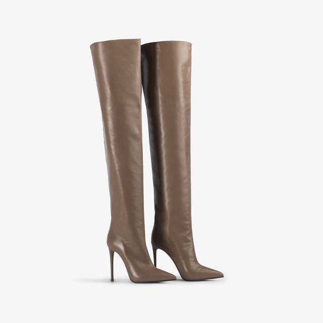 Le Silla Stivale sopra il ginocchio oversize nappa grigio sesamo Online