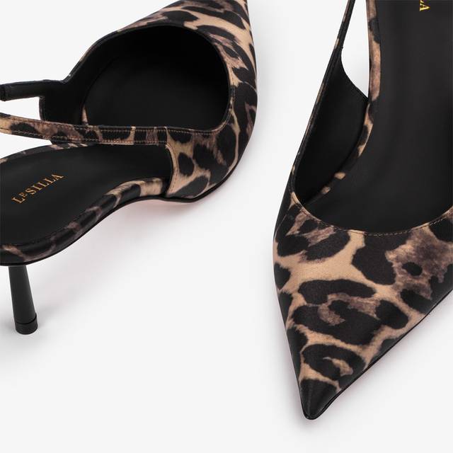 Le Silla Slingback raso stampa leopardata Saldi Di Fabbrica