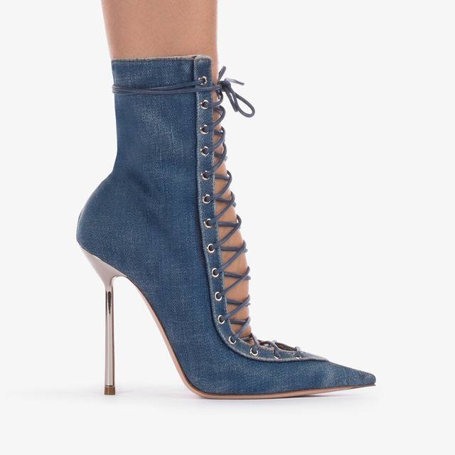 Le Silla Stivaletto con stringhe denim blu 2025