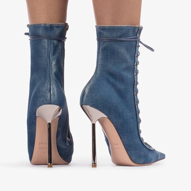Le Silla Stivaletto con stringhe denim blu 2025