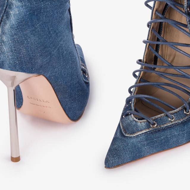 Le Silla Stivale al ginocchio con stringhe denim blu Italy