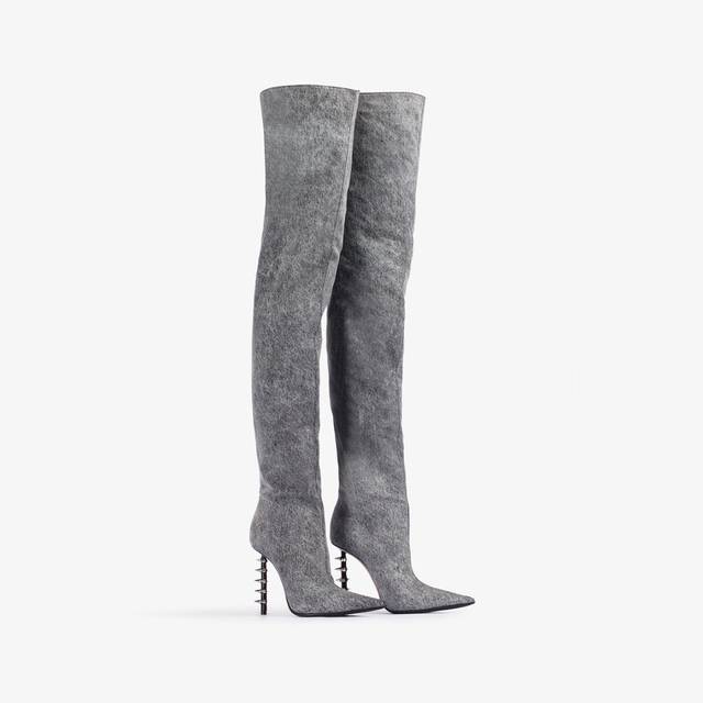 Le Silla Stivale sopra il ginocchio denim stretch nero con borchie Italia