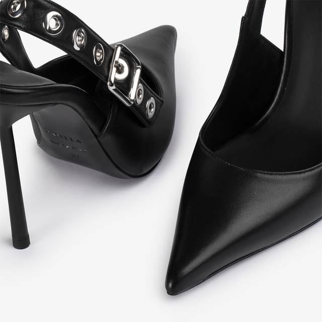 Le Silla Slingback pelle nera con occhielli argento Fino Al -60%