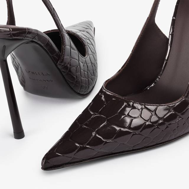 Le Silla Slingback stampa coccodrillo marrone fondente Affare Del Giorno