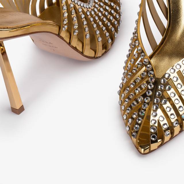 Le Silla Slingback gioiello con listini metallizzata oro pepita e Cristalli Sottocosto