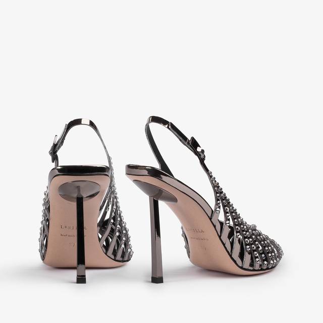 Le Silla Slingback gioiello con listini metallizzata peltro e Cristalli Convenienza