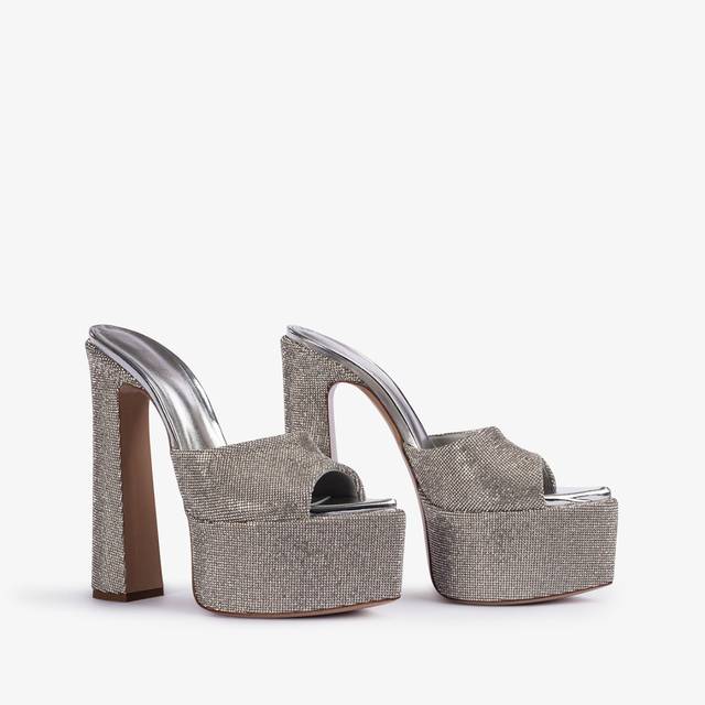 Le Silla Sandalo mule con plateau effetto pavé di Cristalli argento Online
