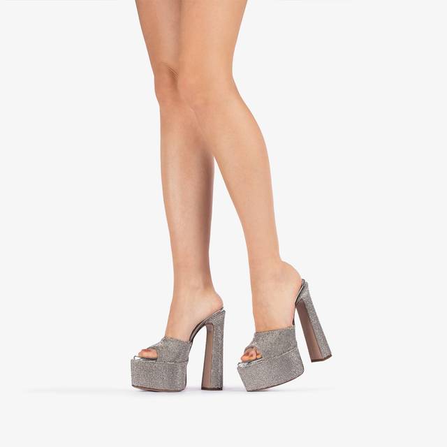 Le Silla Sandalo mule con plateau effetto pavé di Cristalli argento Online