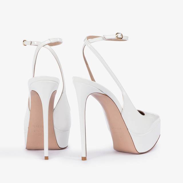 Le Silla Slingback con plateau vernice bianca Enormi risparmi