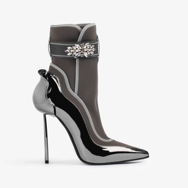 Le Silla Stivaletto metallizzato peltro con Cristalli argento Nuova