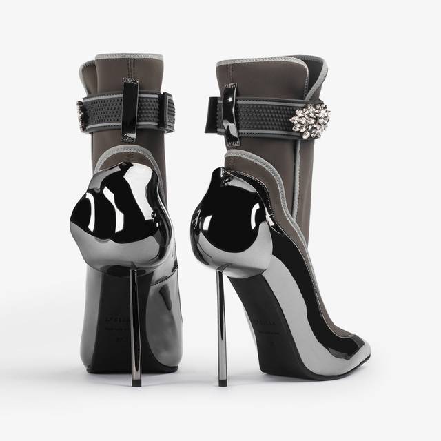 Le Silla Stivaletto metallizzato peltro con Cristalli argento Nuova