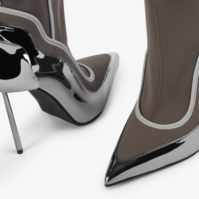 Le Silla Stivaletto metallizzato peltro con Cristalli argento Nuova