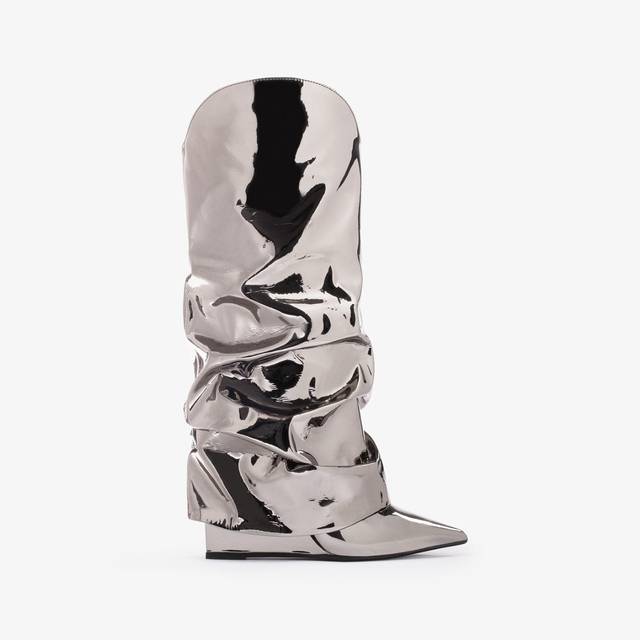 Le Silla Stivale al ginocchio d'ispirazione Western con risvolto metallizzato peltro