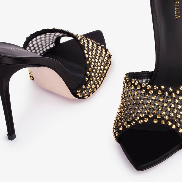 Le Silla Sandalo gioiello rete nero con Cristalli oro Sottocosto