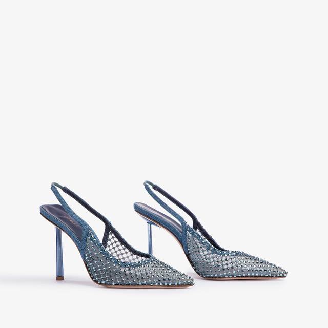 Le Silla Slingback gioiello rete blu denim Pezzi Unici