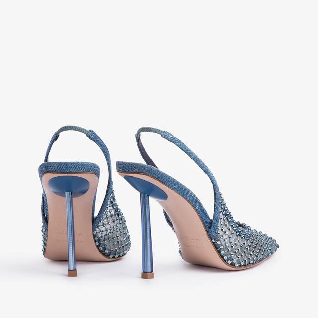 Le Silla Slingback gioiello rete blu denim Pezzi Unici