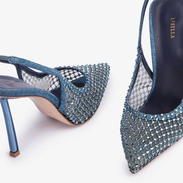 Le Silla Slingback gioiello rete blu denim Pezzi Unici