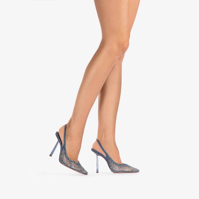 Le Silla Slingback gioiello rete blu denim Pezzi Unici