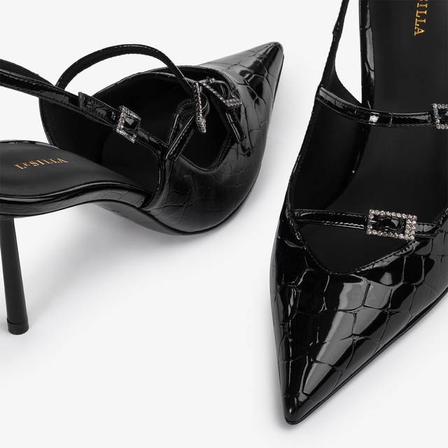 Le Silla Slingback con listini stampa coccodrillo nera Acquista Ora