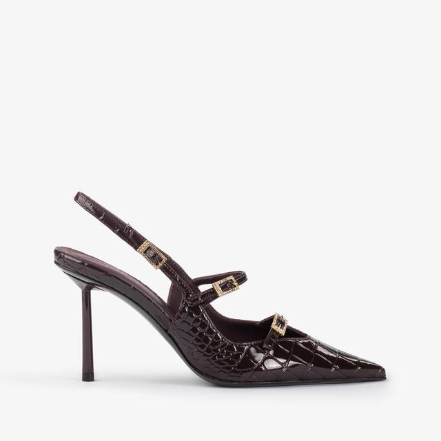 Le Silla Slingback con listini stampa coccodrillo marrone fondente Consegna Veloce