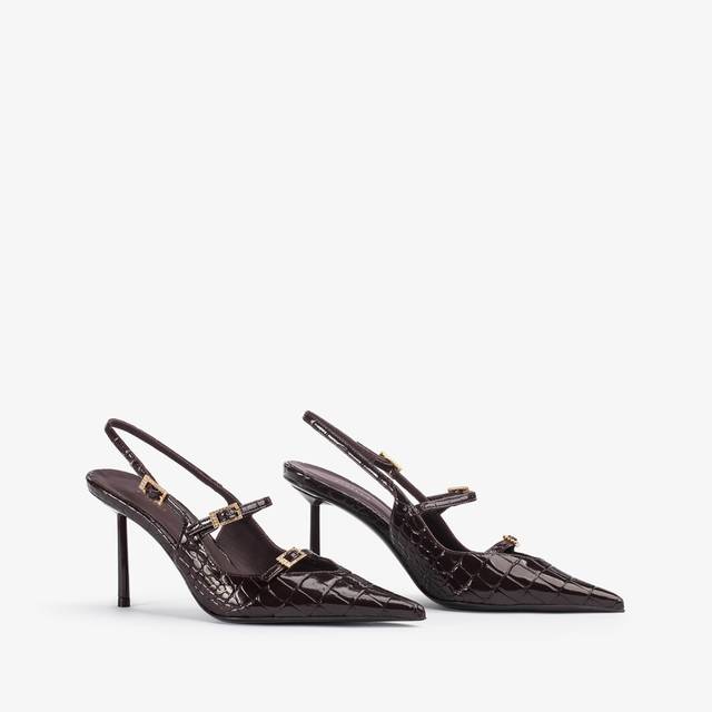 Le Silla Slingback con listini stampa coccodrillo marrone fondente Consegna Veloce
