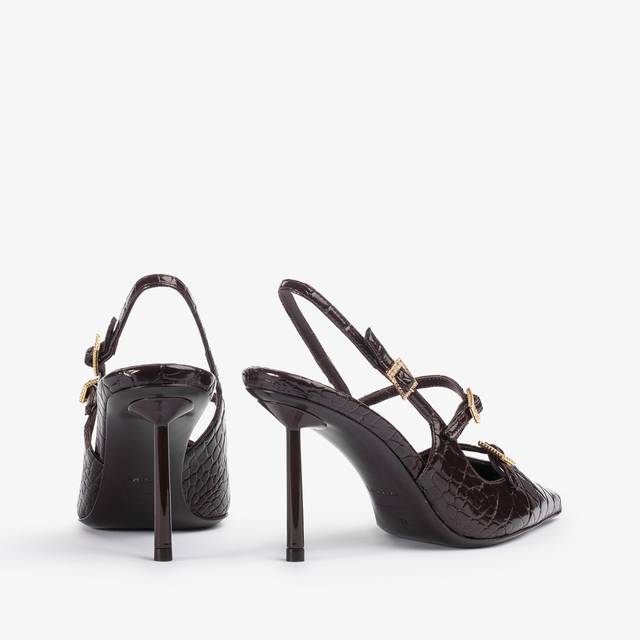 Le Silla Slingback con listini stampa coccodrillo marrone fondente Consegna Veloce