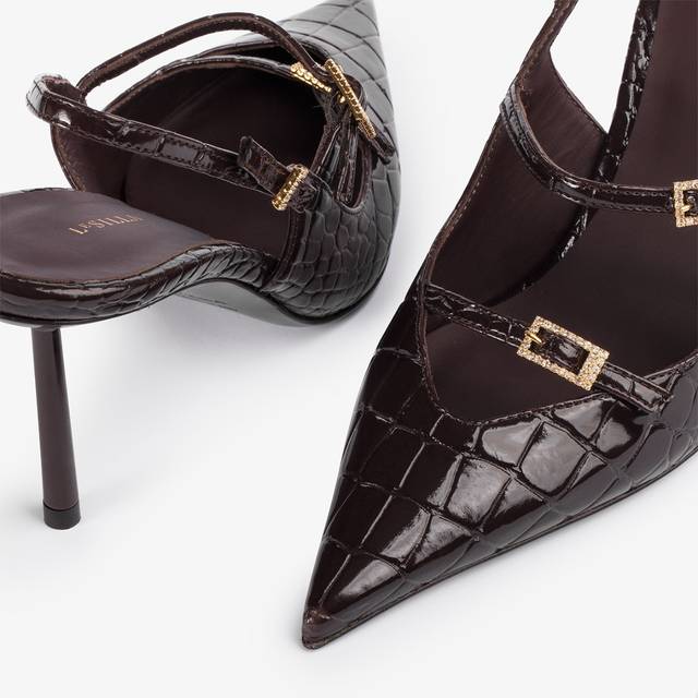 Le Silla Slingback con listini stampa coccodrillo marrone fondente Consegna Veloce