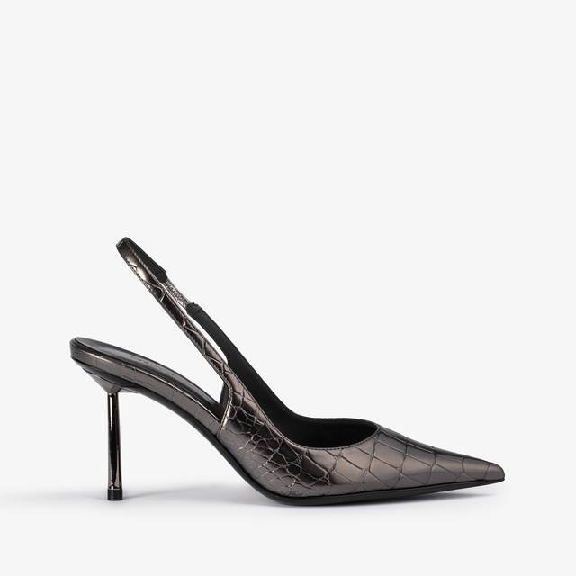 Le Silla Slingback stampa coccodrillo metallizzata peltro Promozione Limitata
