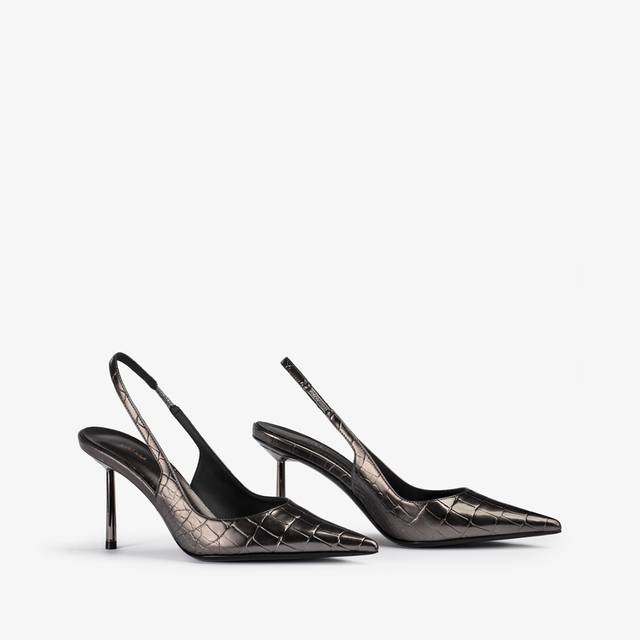 Le Silla Slingback stampa coccodrillo metallizzata peltro Promozione Limitata