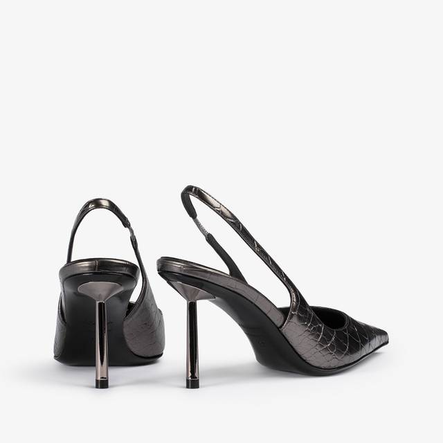 Le Silla Slingback stampa coccodrillo metallizzata peltro Promozione Limitata