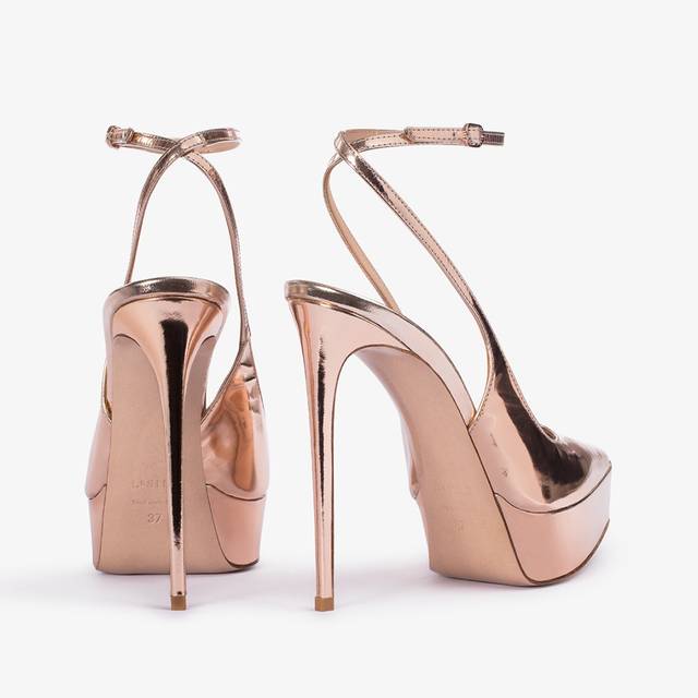 Le Silla Slingback con plateau metallizzata oro rosa Novità