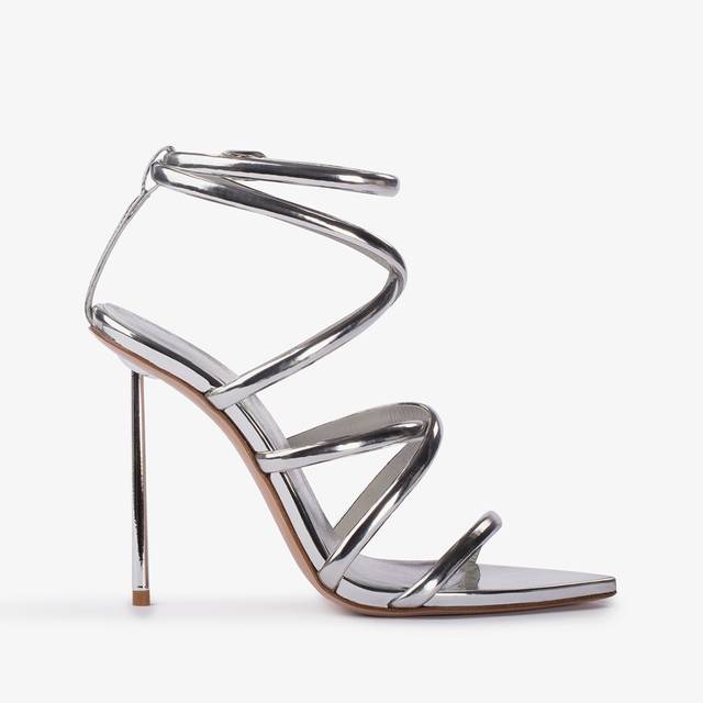 Le Silla Sandalo con fasce incrociate metallizzato argento