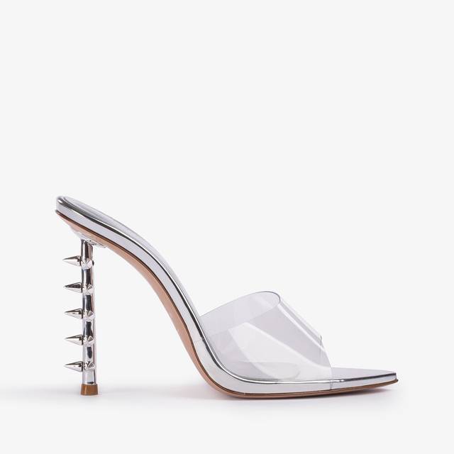 Le Silla Sandalo mule plexy argento con borchie