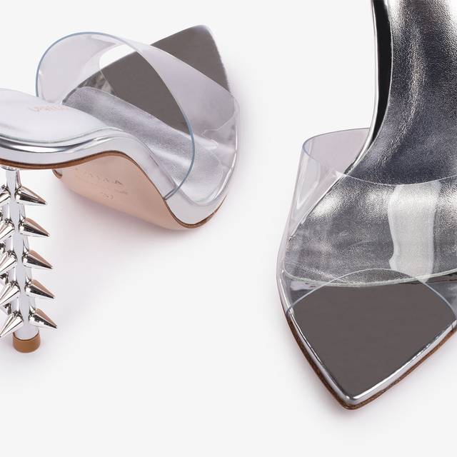 Le Silla Sandalo mule plexy argento con borchie Bestseller